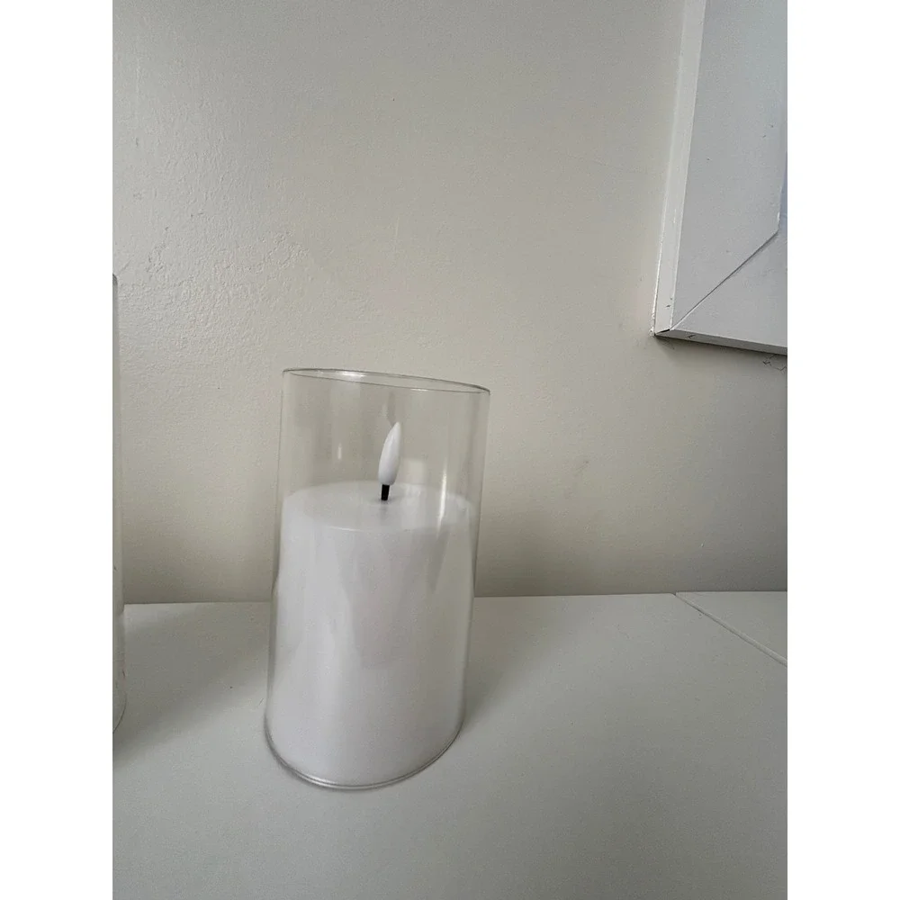 Set of 3 White Flameless LED Pillar Candles in Glass Cylinders Model 880